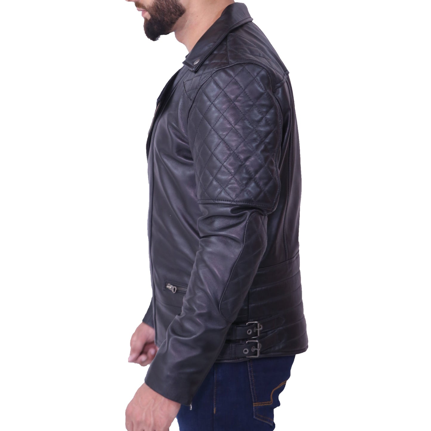 Mens Biker Black Quilted Leather Jacket