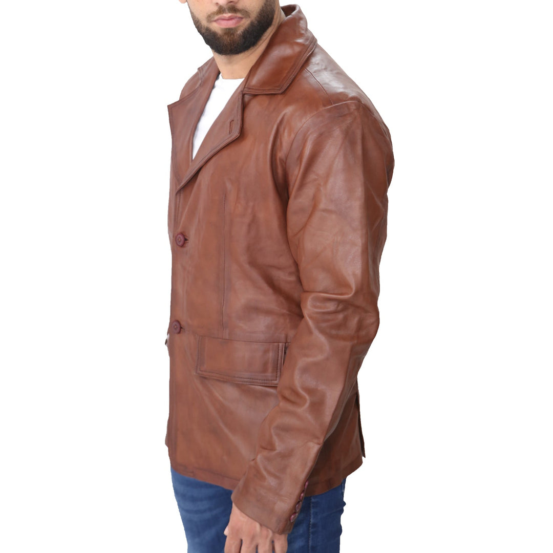 Men's Brown Leather Blazer Coat