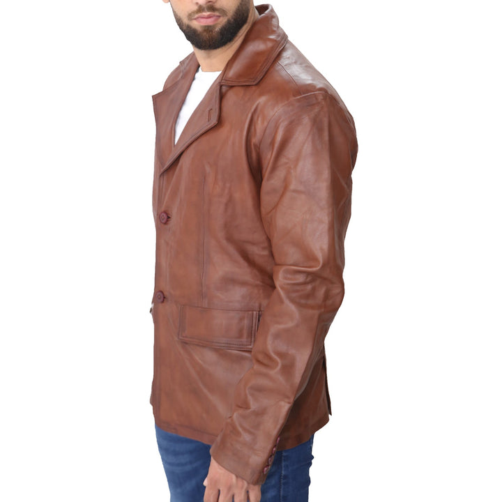 Men's Brown Leather Blazer Coat