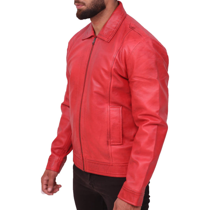 Men's Distressed Red Sheepskin Leather Jacket