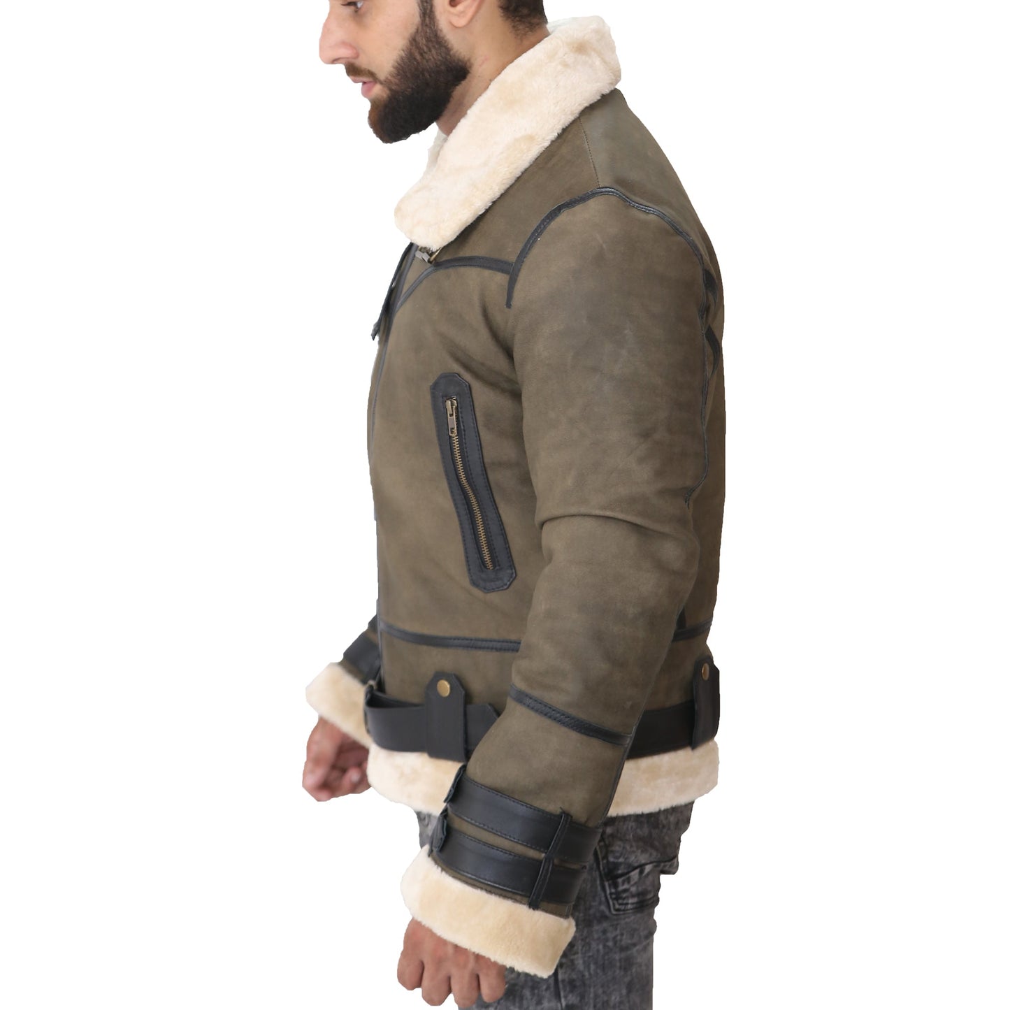 Aviator Pilot RAF B3 Flying Bomber Jacket with Faux Fur