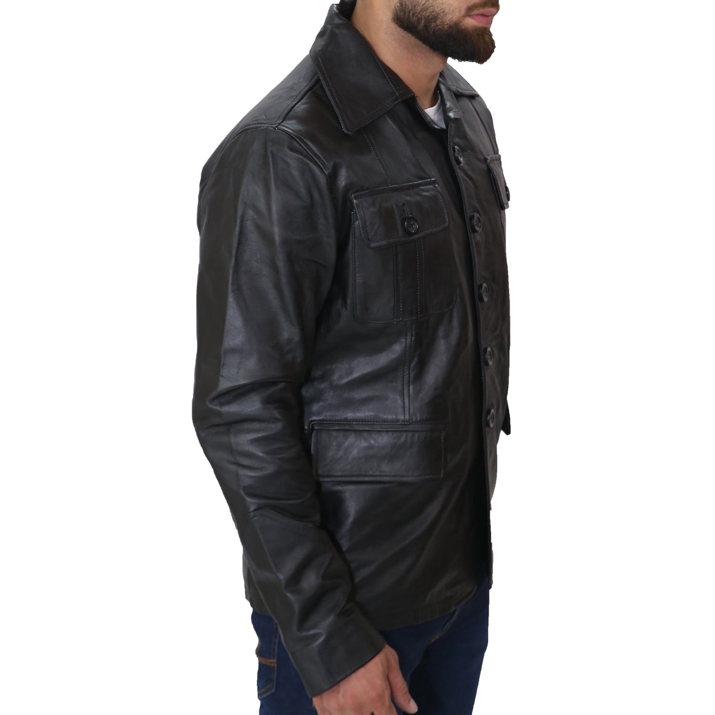 Men's Fashion Black Blazer Genuine leather Coat
