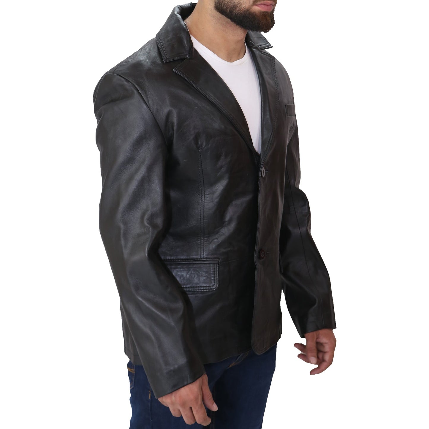 Men's Black Leather Blazer