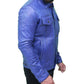 Men's Classic Blue Real Leather Trucker Jacket