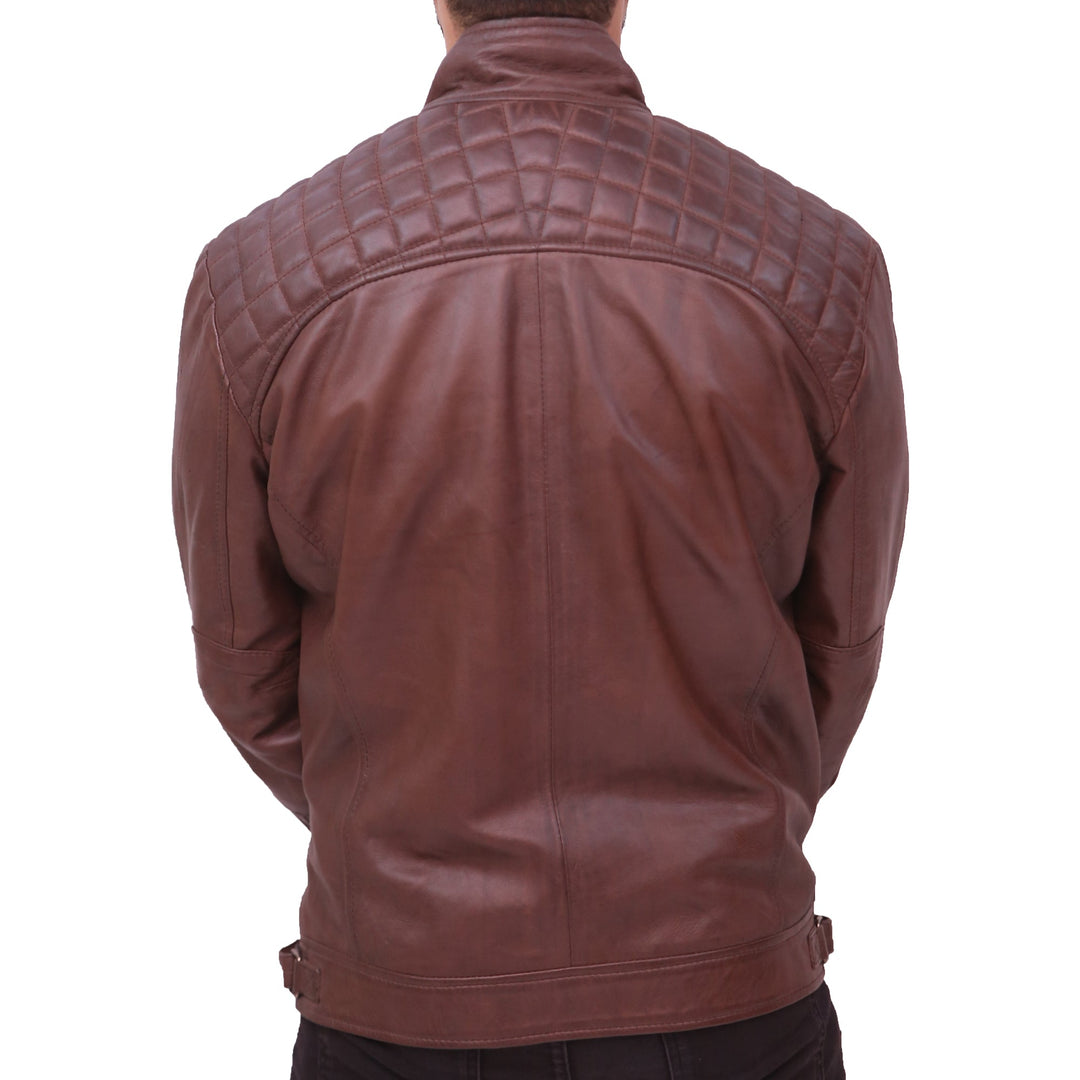 Men's Sheepskin Leather Quilted Brown Jacket