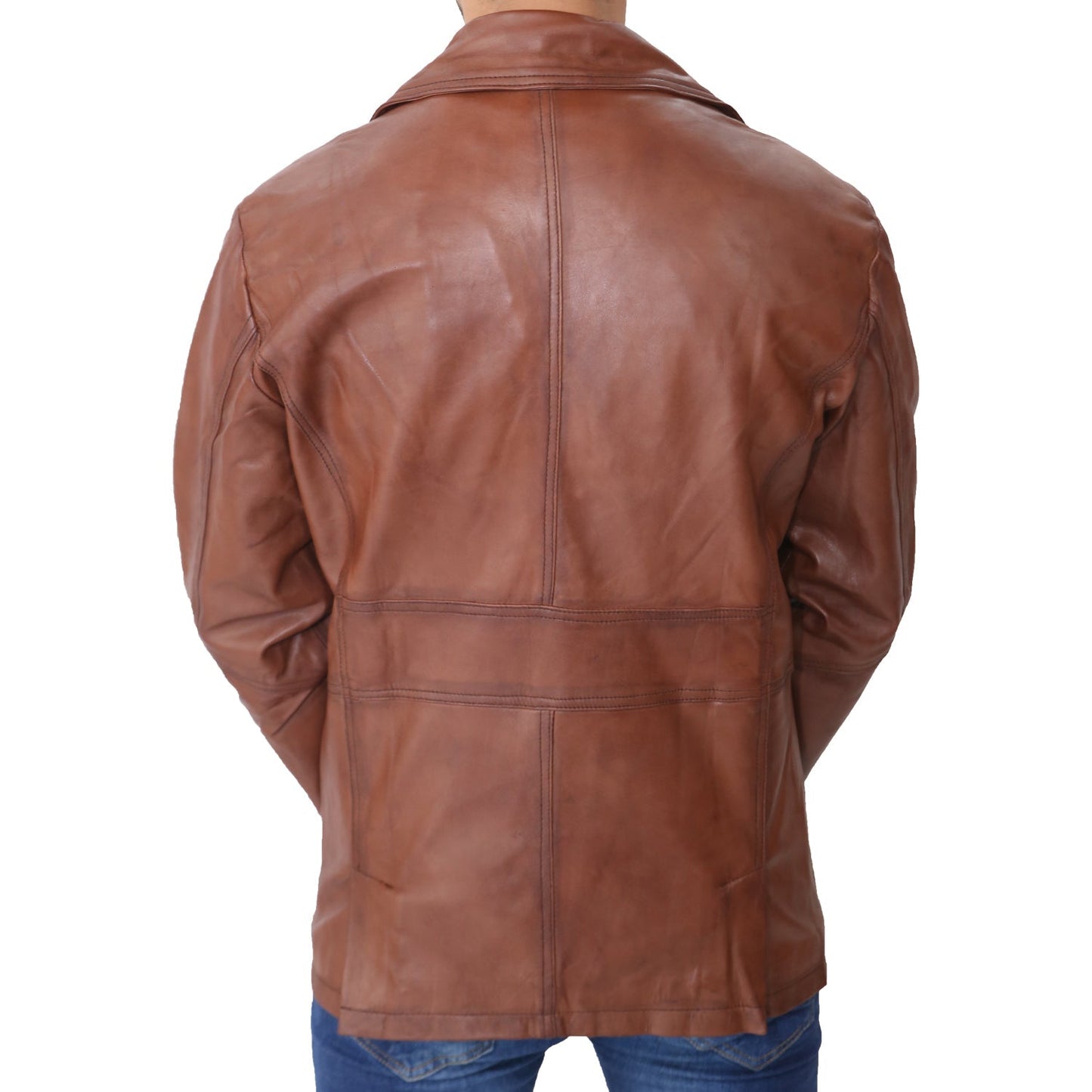 Men's Brown Leather Blazer Coat