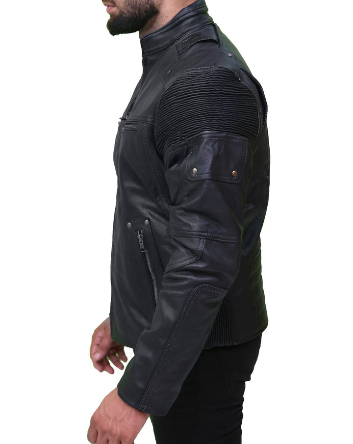 Men's Cafe Racer Black Biker Leather Jacket