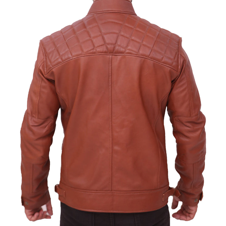 Quilted Men's Brown Vintage Moto Riding Leather Jacket