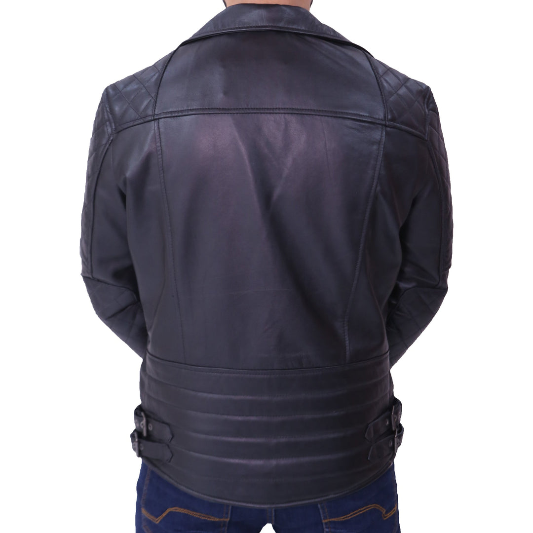 Mens Biker Black Quilted Leather Jacket
