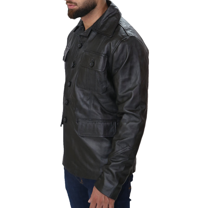 Men's Fashion Black Blazer Genuine leather Coat