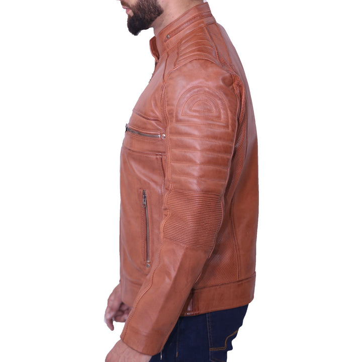 Mens Cafe Racer Brown Leather Jacket