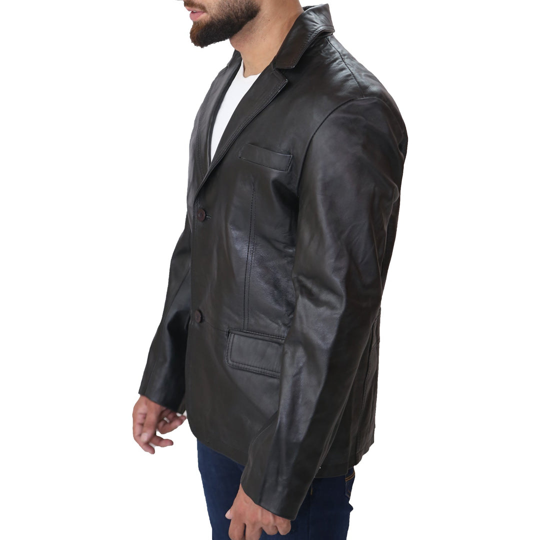 Men's Black Leather Blazer