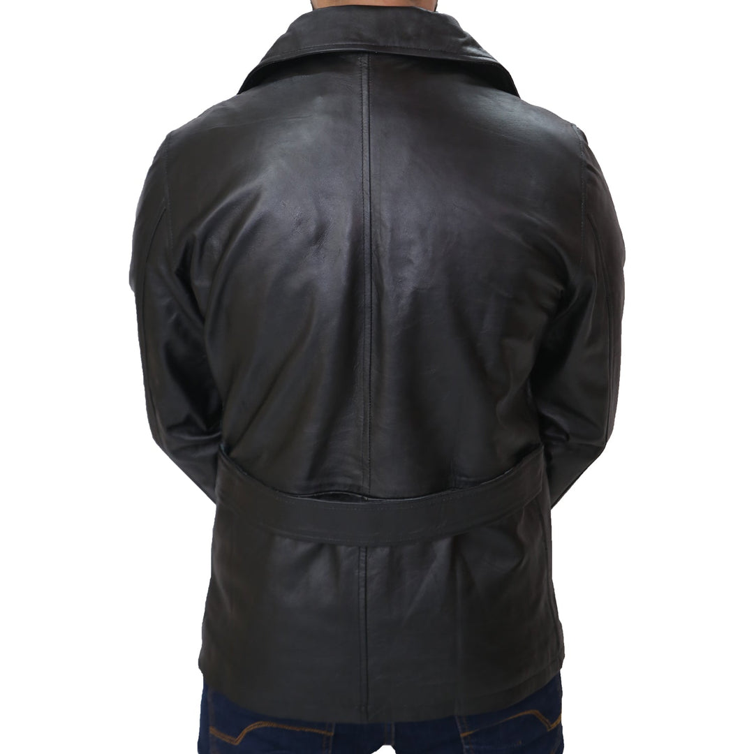 Men's Fashion Black Blazer Genuine leather Coat