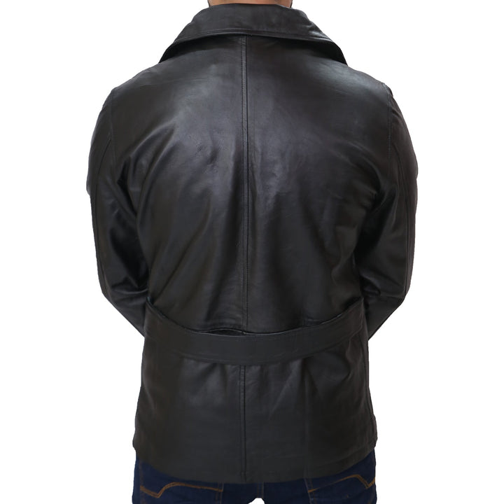 Men's Fashion Black Blazer Genuine leather Coat