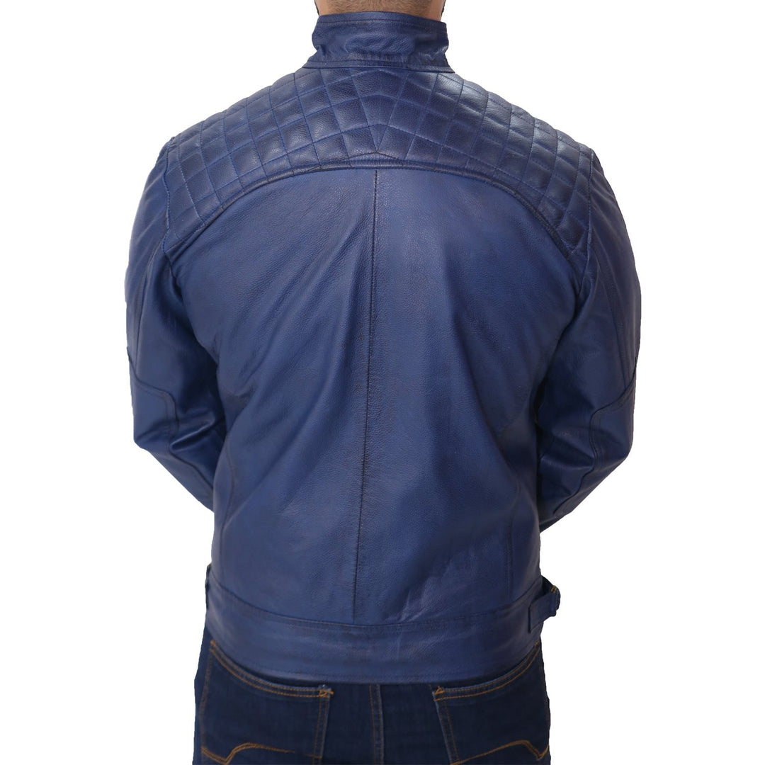 Men's Blue Biker Fashion Slim Fit Pure Leather Jacket
