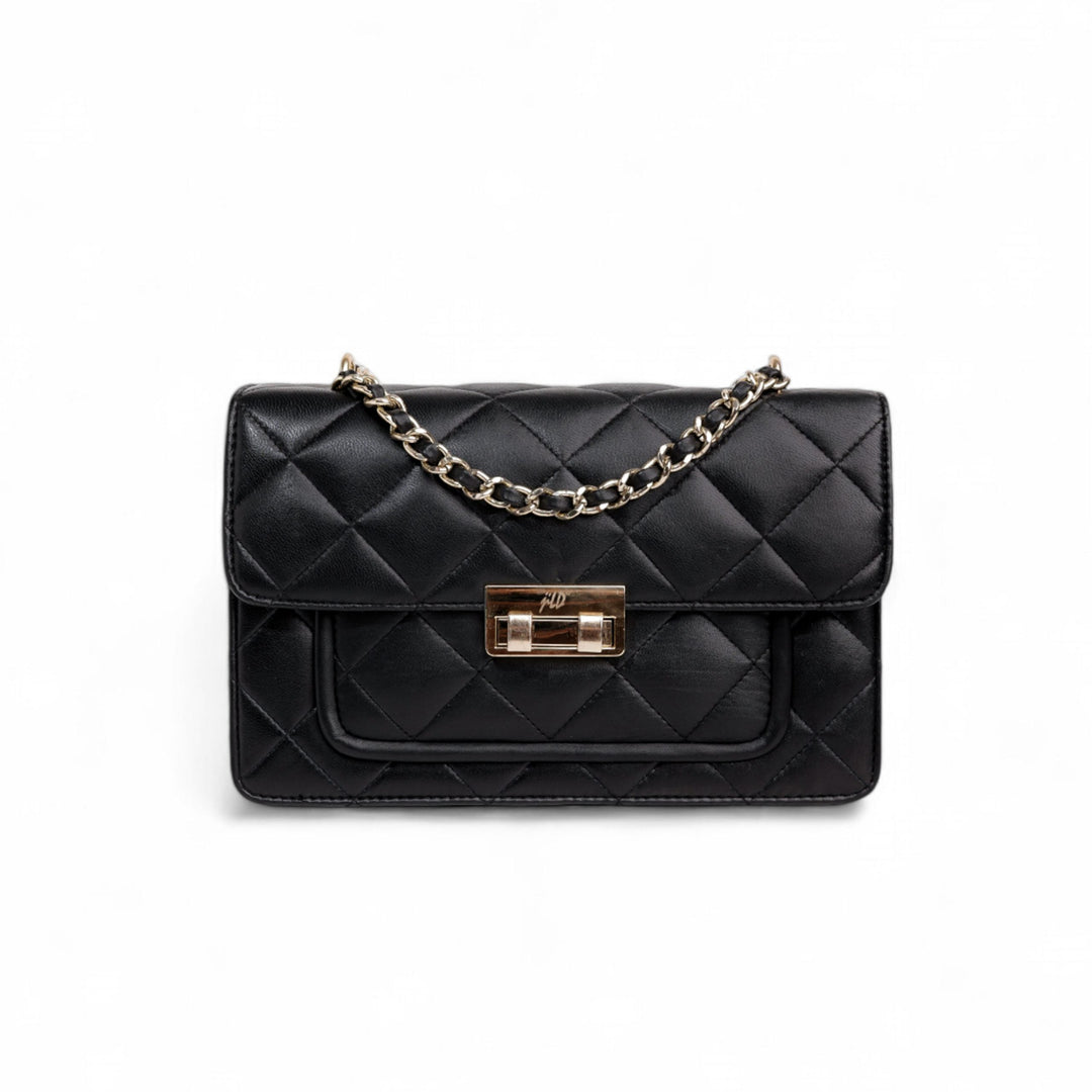 Flora Quilted Crossbody Leather Bag - Black - Image 10