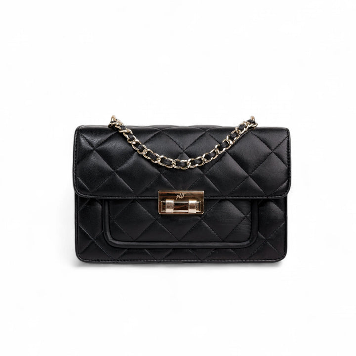 Flora Quilted Crossbody Leather Bag - Black - Image 10