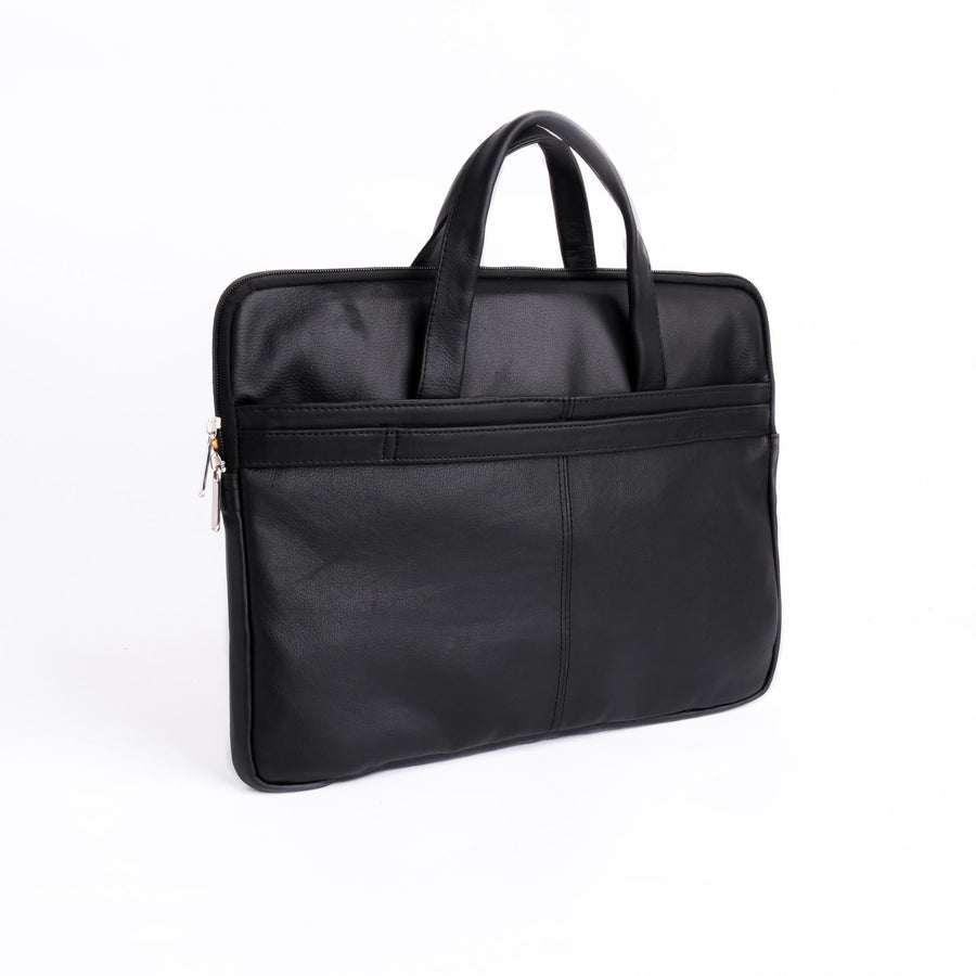 The Founder Ultra Slim Leather Laptop Bag-Black - Image 1