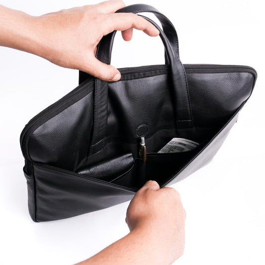 The Founder Ultra Slim Leather Laptop Bag-Black - Image 3