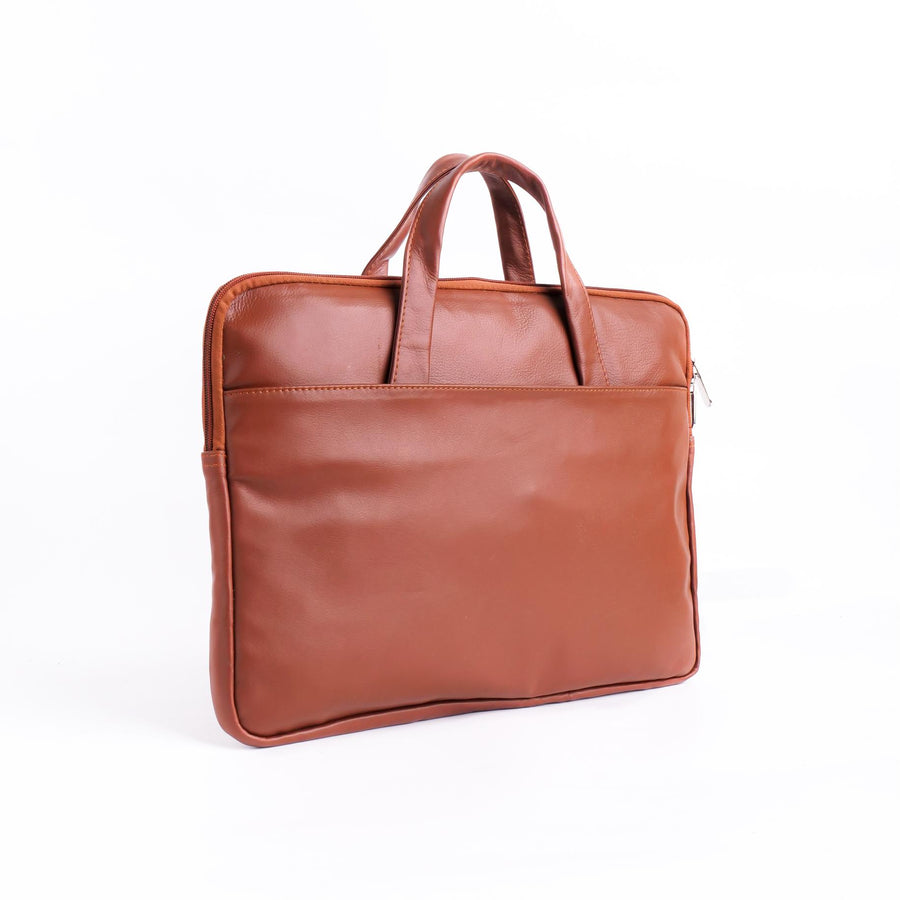The Founder Ultra Slim Leather Laptop Bag-Tan Brown - Image 5