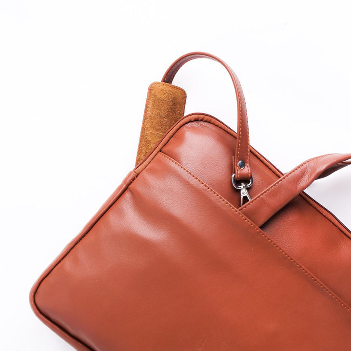 The Founder Ultra Slim Leather Laptop Bag-Tan Brown - Image 3