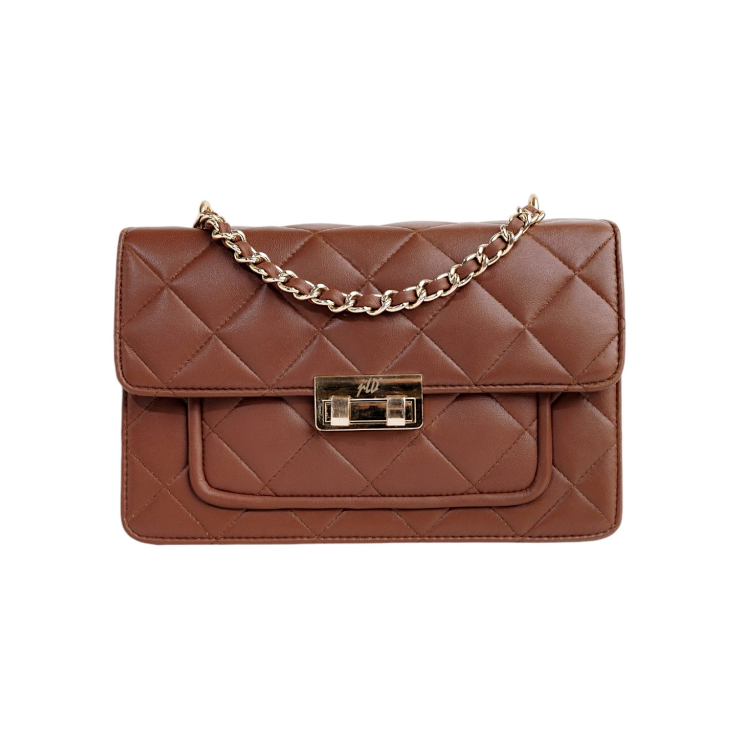 Flora Quilted Crossbody Leather Bag - Tan Brown - Image 1
