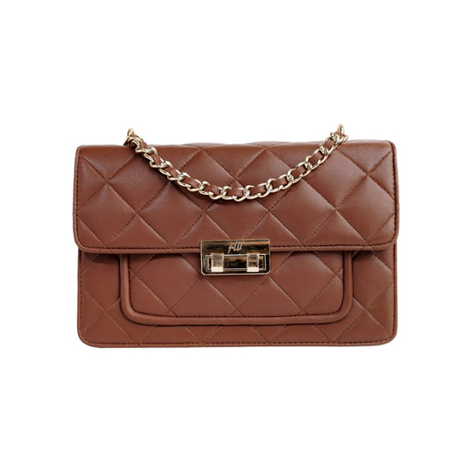 Flora Quilted Crossbody Leather Bag - Tan Brown - Image 1