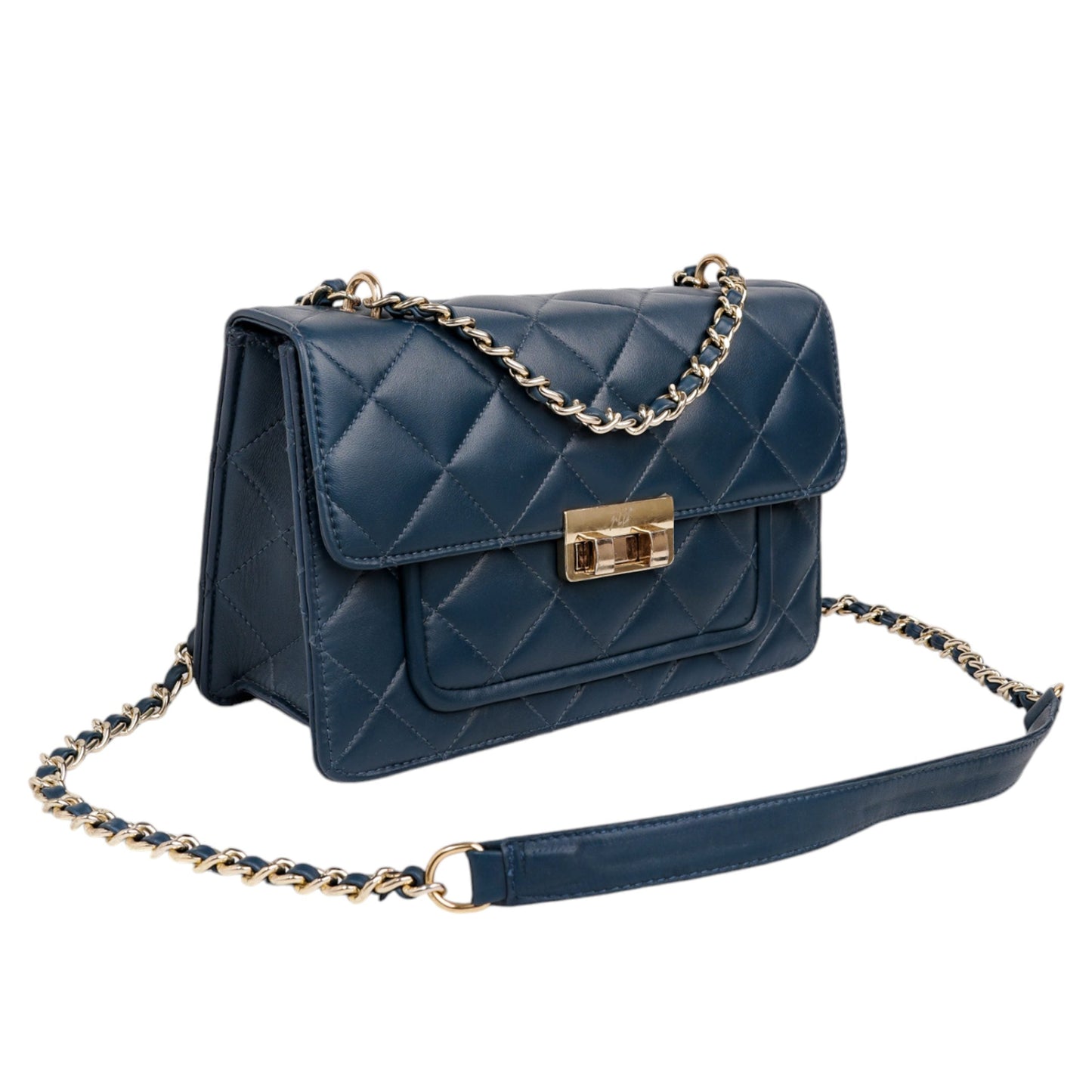 Flora Quilted Crossbody Leather Bag - Blue - Image 11