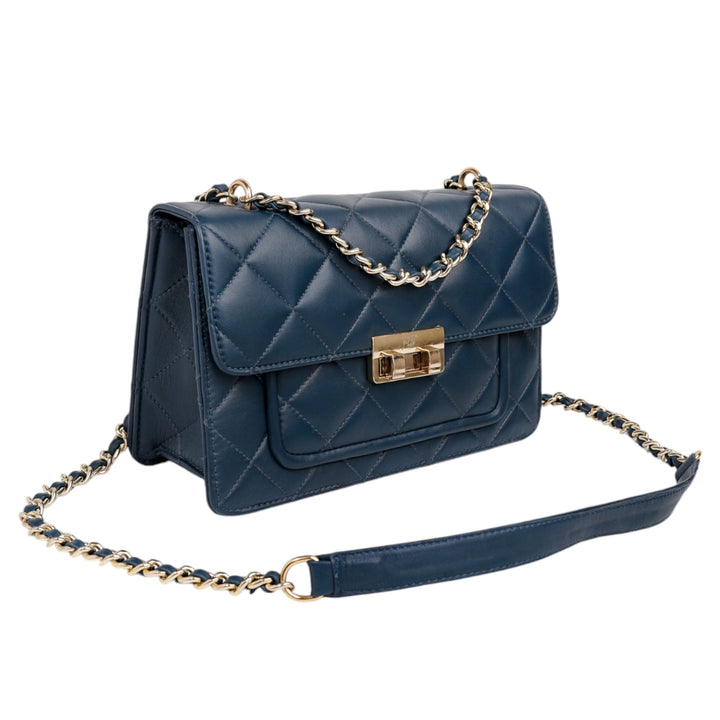 Flora Quilted Crossbody Leather Bag - Blue - Image 11