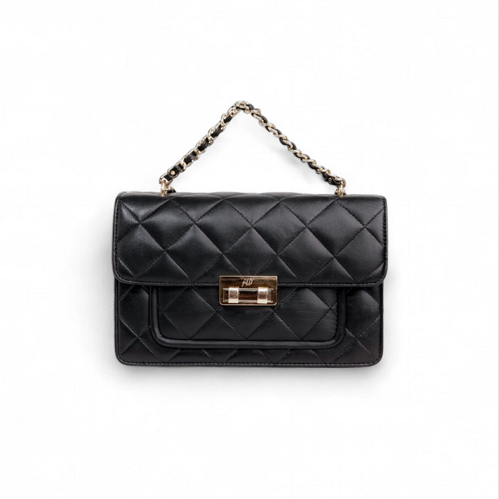 Flora Quilted Crossbody Leather Bag - Black - Image 12