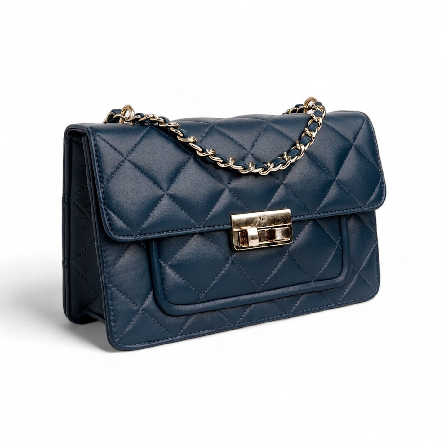 Flora Quilted Crossbody Leather Bag - Blue - Image 13