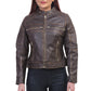 Women Slimfit Brown Cafe Racer Jacket