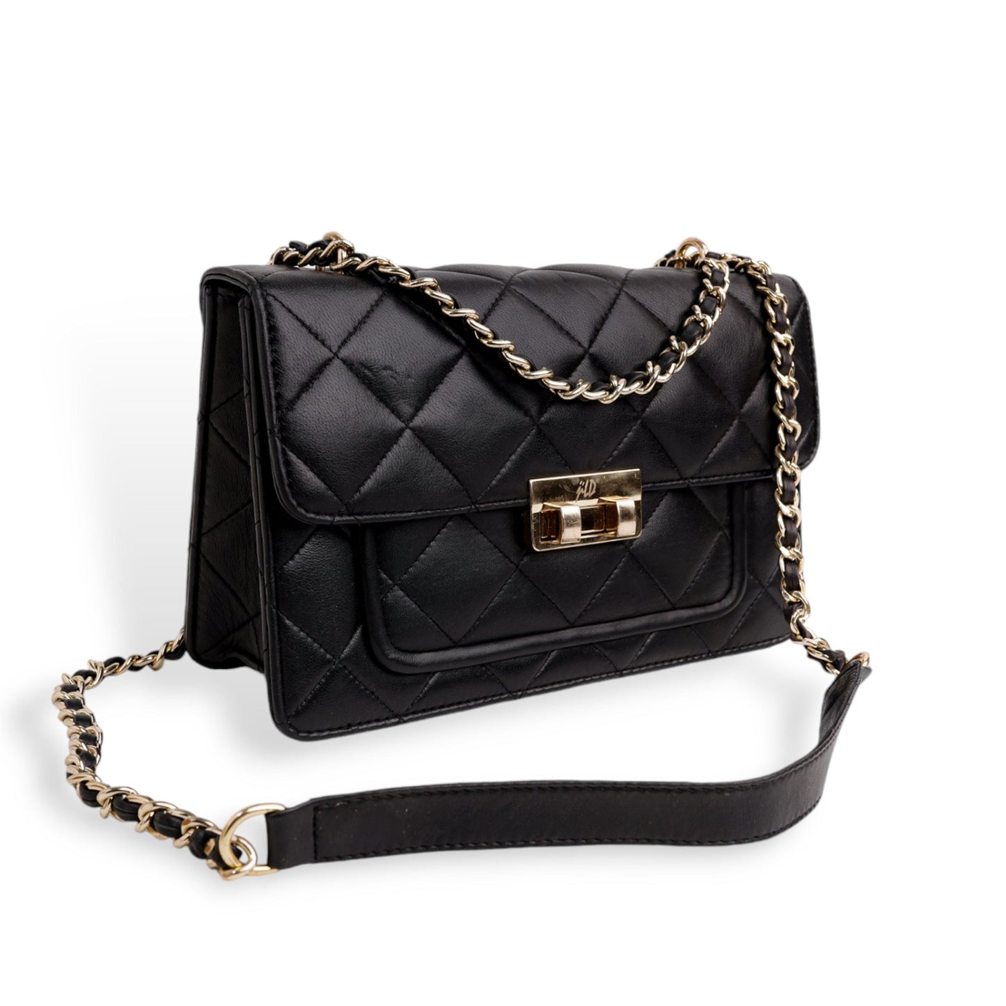 Flora Quilted Crossbody Leather Bag - Black - Image 1
