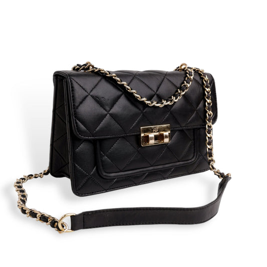 Flora Quilted Crossbody Leather Bag - Black - Image 1