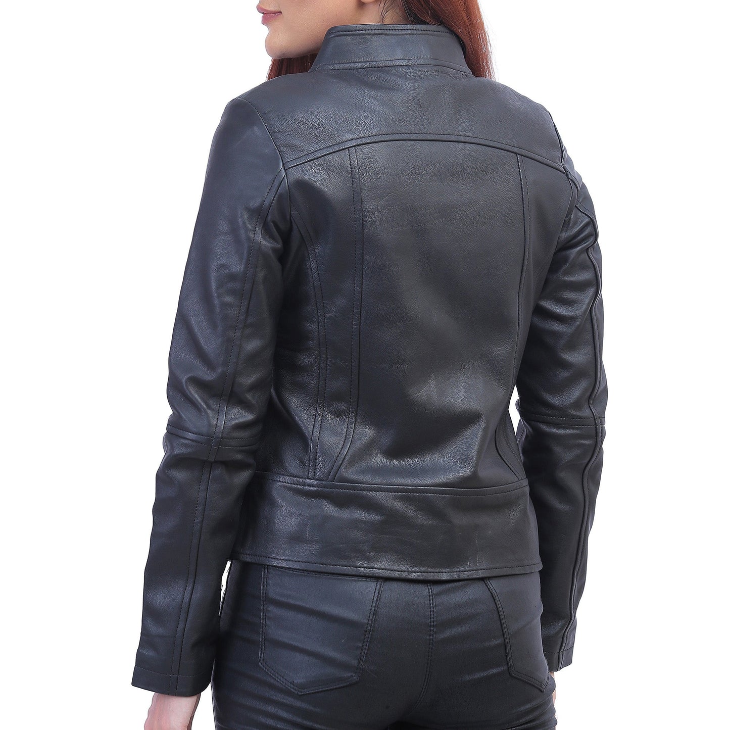 Womens Black Biker Leather Jacket