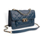 Flora Quilted Crossbody Leather Bag - Blue - Image 3