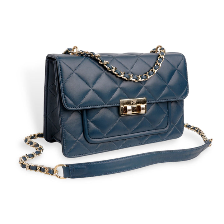 Flora Quilted Crossbody Leather Bag - Blue - Image 3