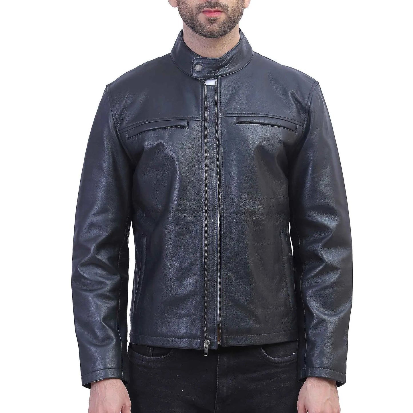 Mens Cafe Racer Black Leather Jacket