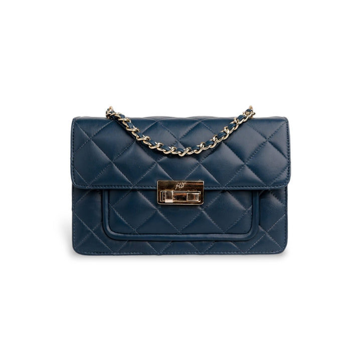 Flora Quilted Crossbody Leather Bag - Blue - Image 1