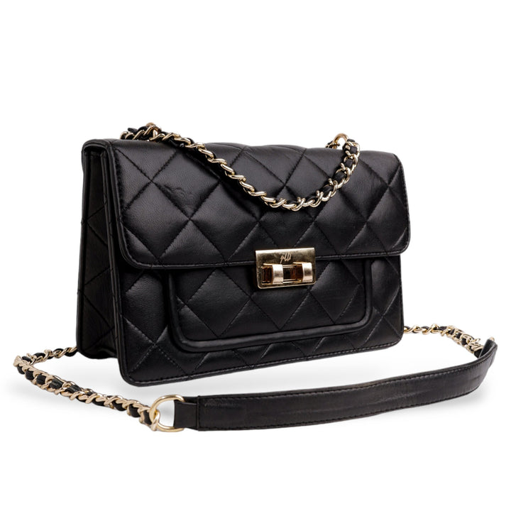 Flora Quilted Crossbody Leather Bag - Black - Image 3