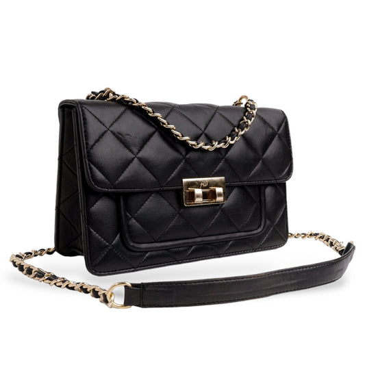 Flora Quilted Crossbody Leather Bag - Black - Image 3