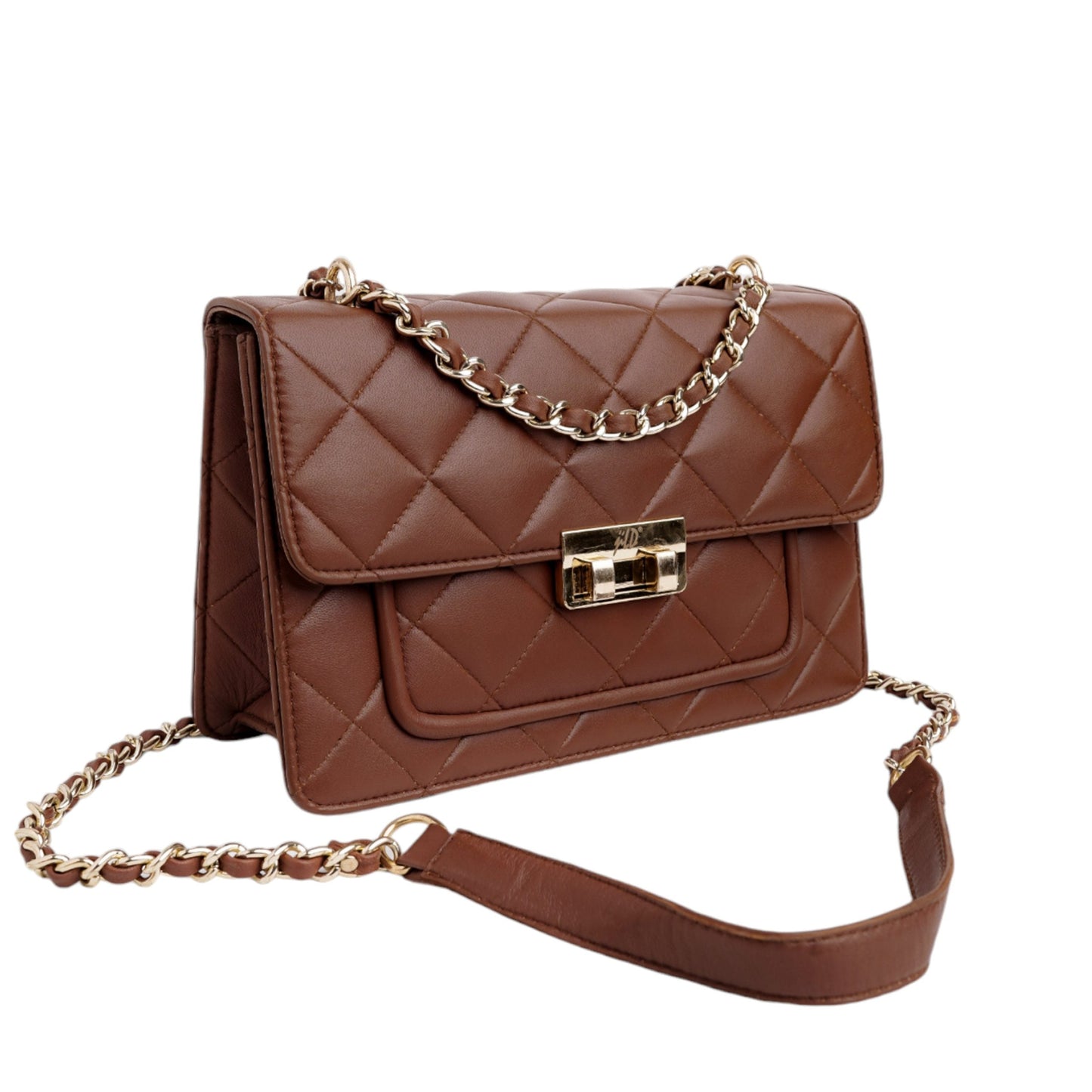Flora Quilted Crossbody Leather Bag - Tan Brown - Image 4