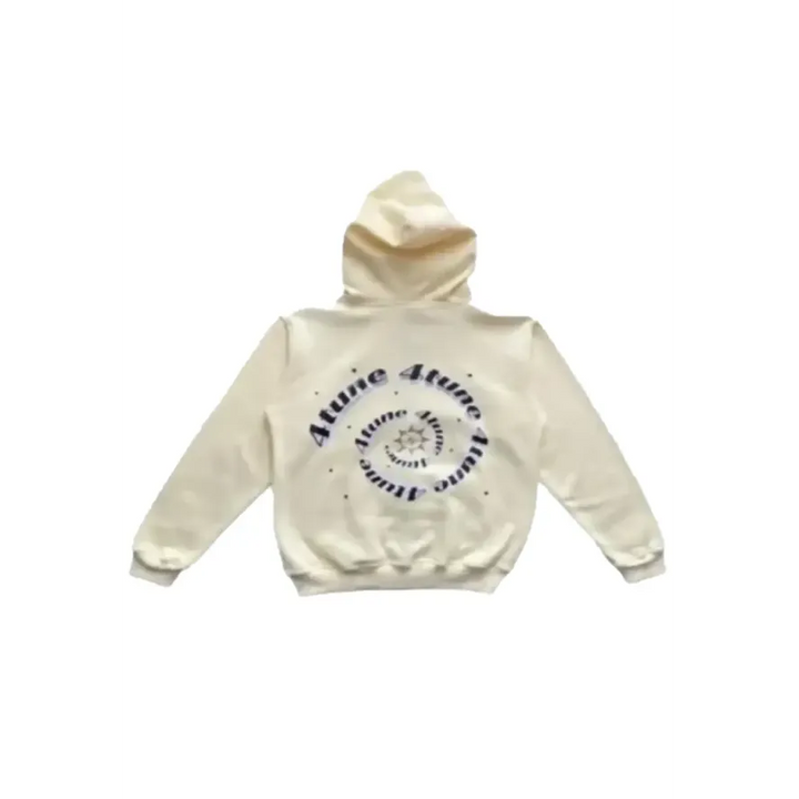 4tune Hoodie with a spiral design and text on the back against a white background