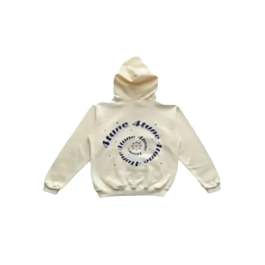 4tune Hoodie with a spiral design and text on the back against a white background