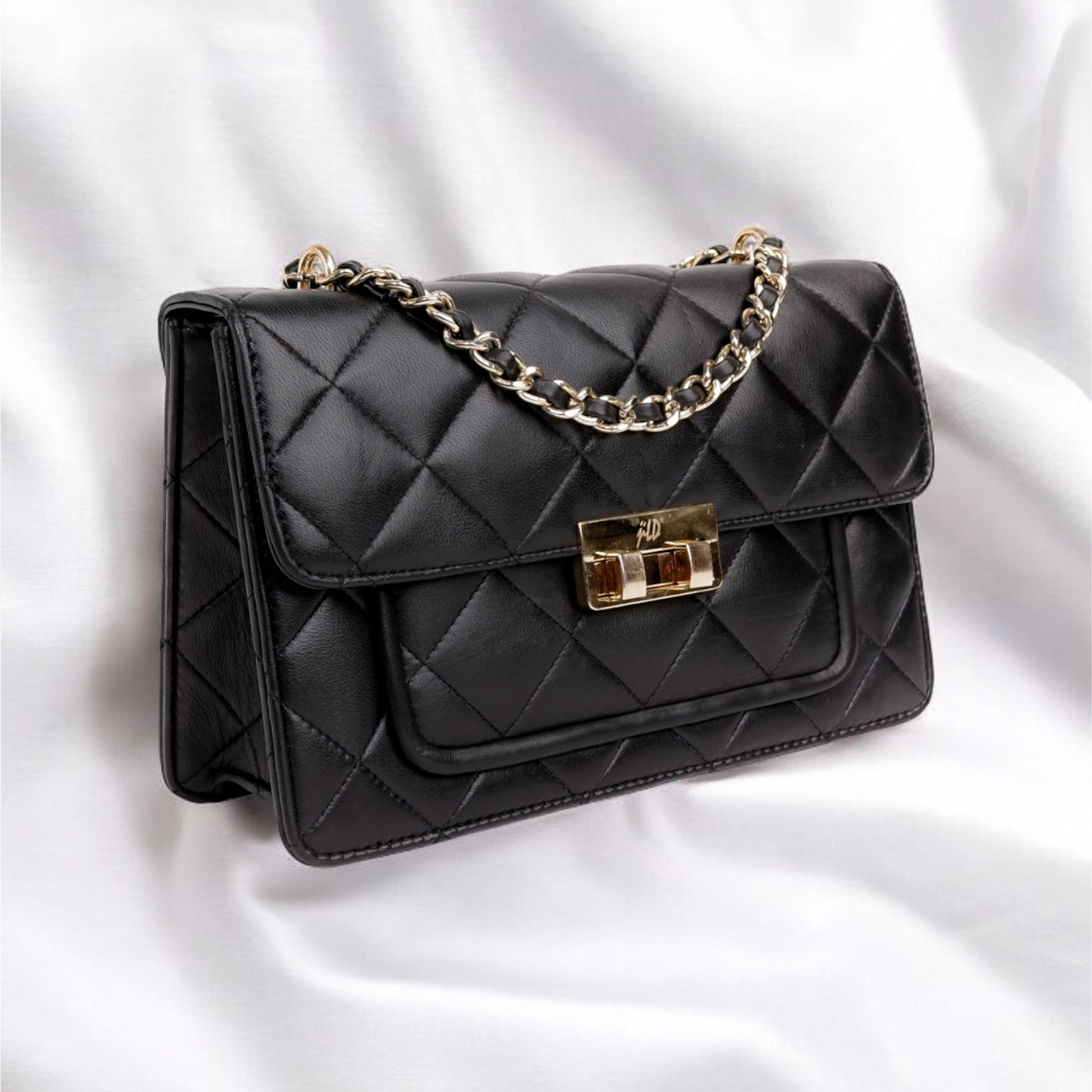 Flora Quilted Crossbody Leather Bag - Black - Image 5