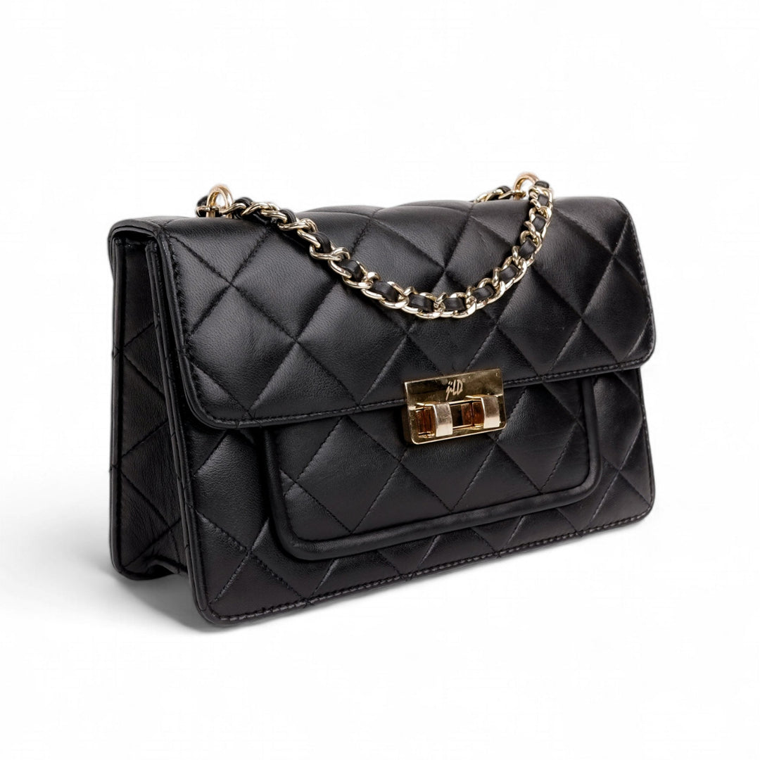 Flora Quilted Crossbody Leather Bag - Black - Image 6