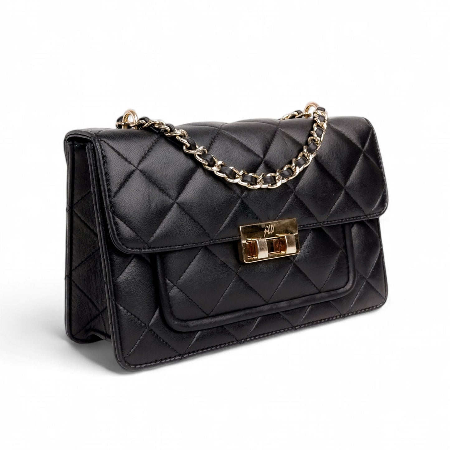Flora Quilted Crossbody Leather Bag - Black - Image 6