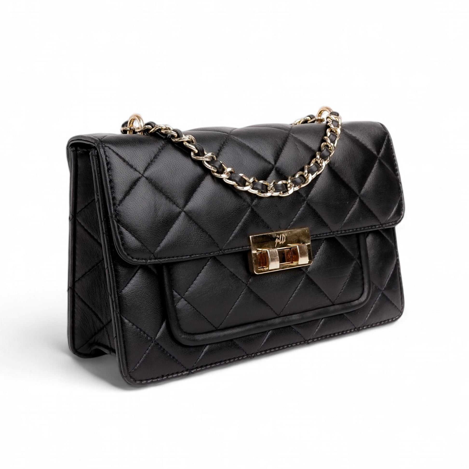 Flora Quilted Crossbody Leather Bag - Black - Image 6