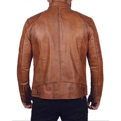 Mens Brown Cafe Racer Distressed Leather Jacket