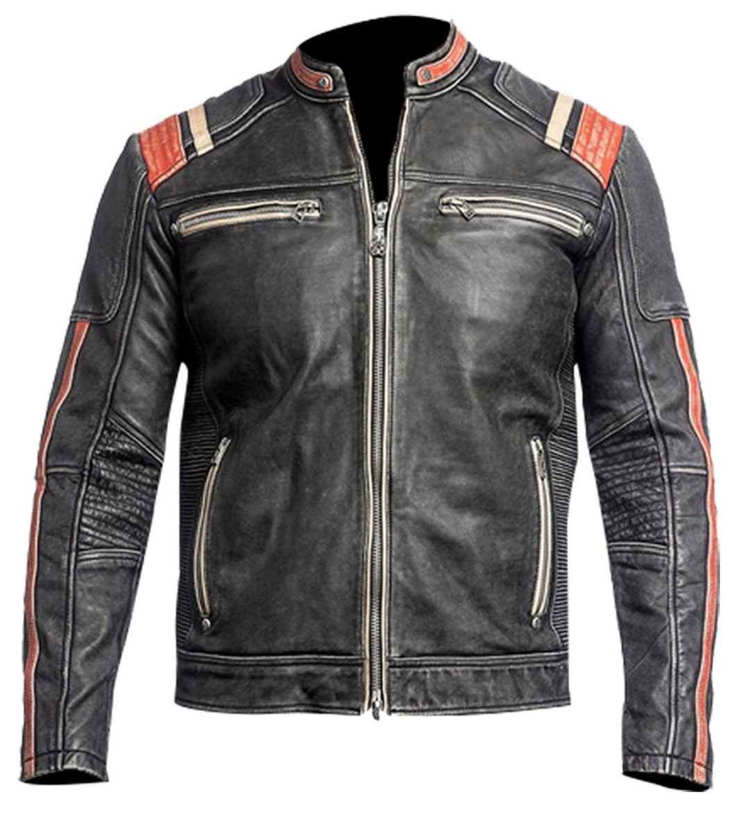 Men's Vintage Cafe Racer Distressed Black Leather Jacket